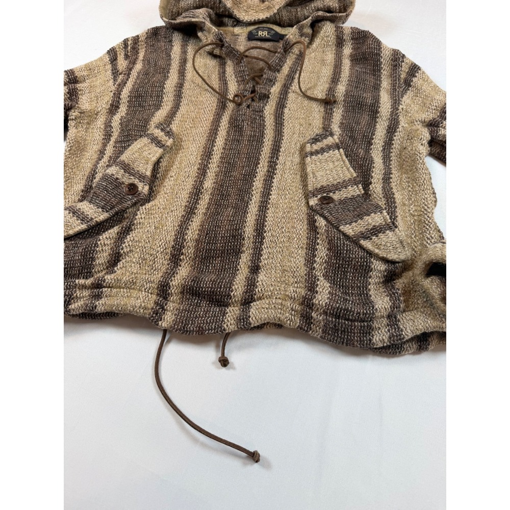 RRL Ralph Lauren Striped Knit Baja Hoodie Brown Linen Cotton Wool Pullover M - Picture 3 of 14